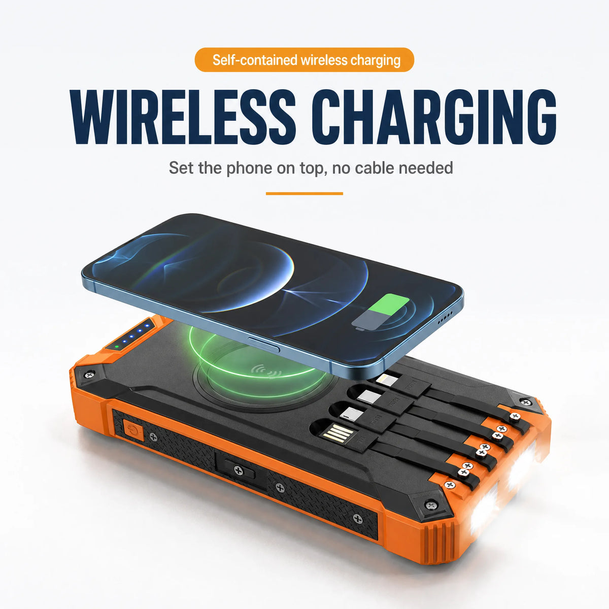 Wireless charging pad: set the phone on top screen up, no cable needed